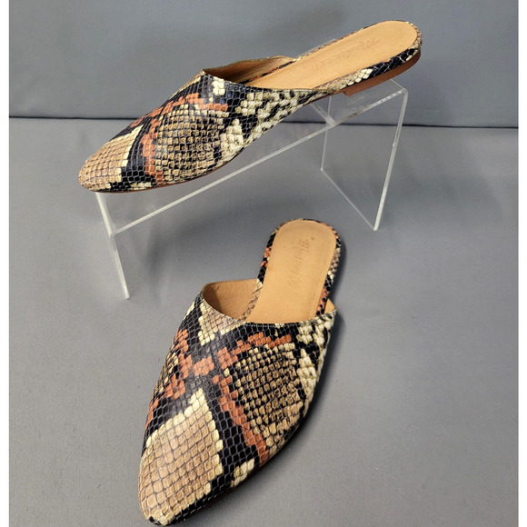 Madewell Shoes Womens Size 7.5 Snake Print Pointed Toe Mule Flats Slip-On Boho - Picture 2 of 12